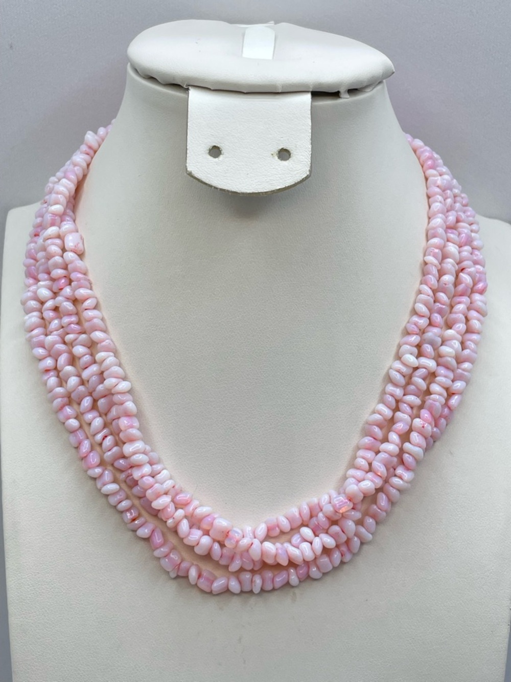 Vintage Pink Opal Fire Beaded Necklace 67” Long Layering Strand Boho Statement